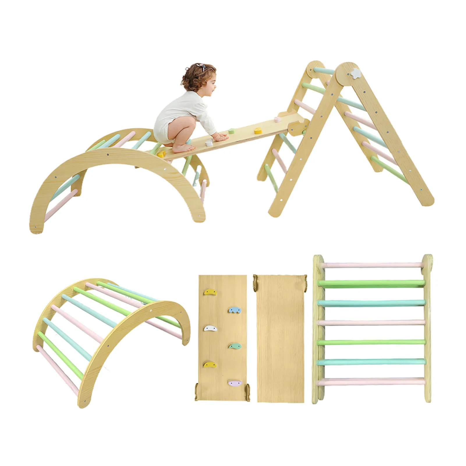 طفل تسلق طفل تسلق قوس خشبي منحدر سلم تسلق مجموعة ملعب داخلي للأطفال الصغار 1-3 سنوات #2