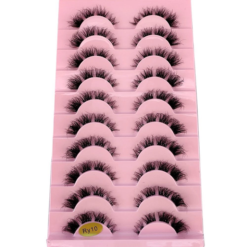 New 10pairs 3D Mink Eyelashes Invisible Band Lash Extension Natural False Eyelashes Cross Cluster Fairy Big Eye Long Fake Lashes