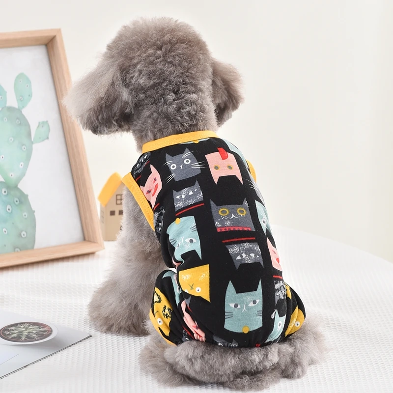 Kitten Print Dog Pajamas 3XL French Bulldog Terrier Clothes Medium Large Apparel Pet Puppy Jumpsuit Vest Shirt Summer Products