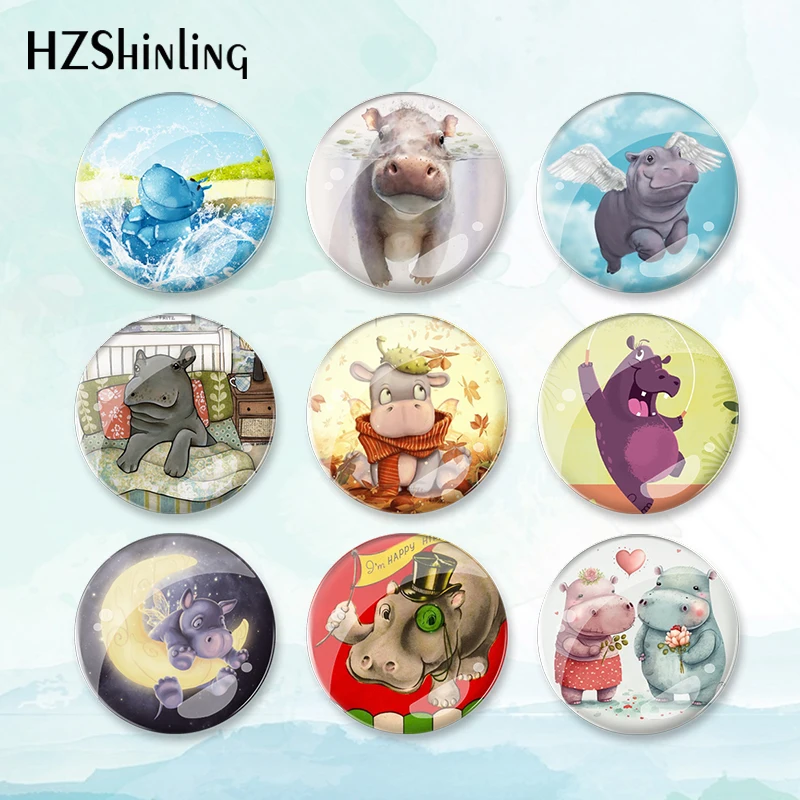 2023 New Happy Hippo Badge Brooch Animal Pin Backpack Decoration Pins Round Jewelry Women Gift