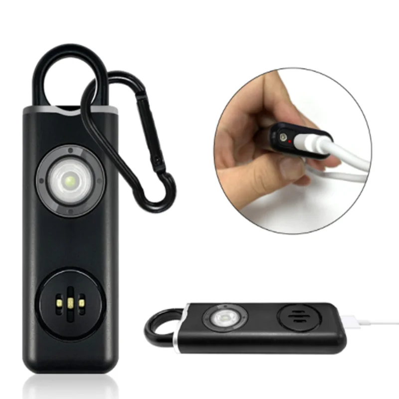 Linterna LED de autodefensa para mujer, luz recargable USB tipo c con alarma de seguridad, herramienta de emergencia para exteriores