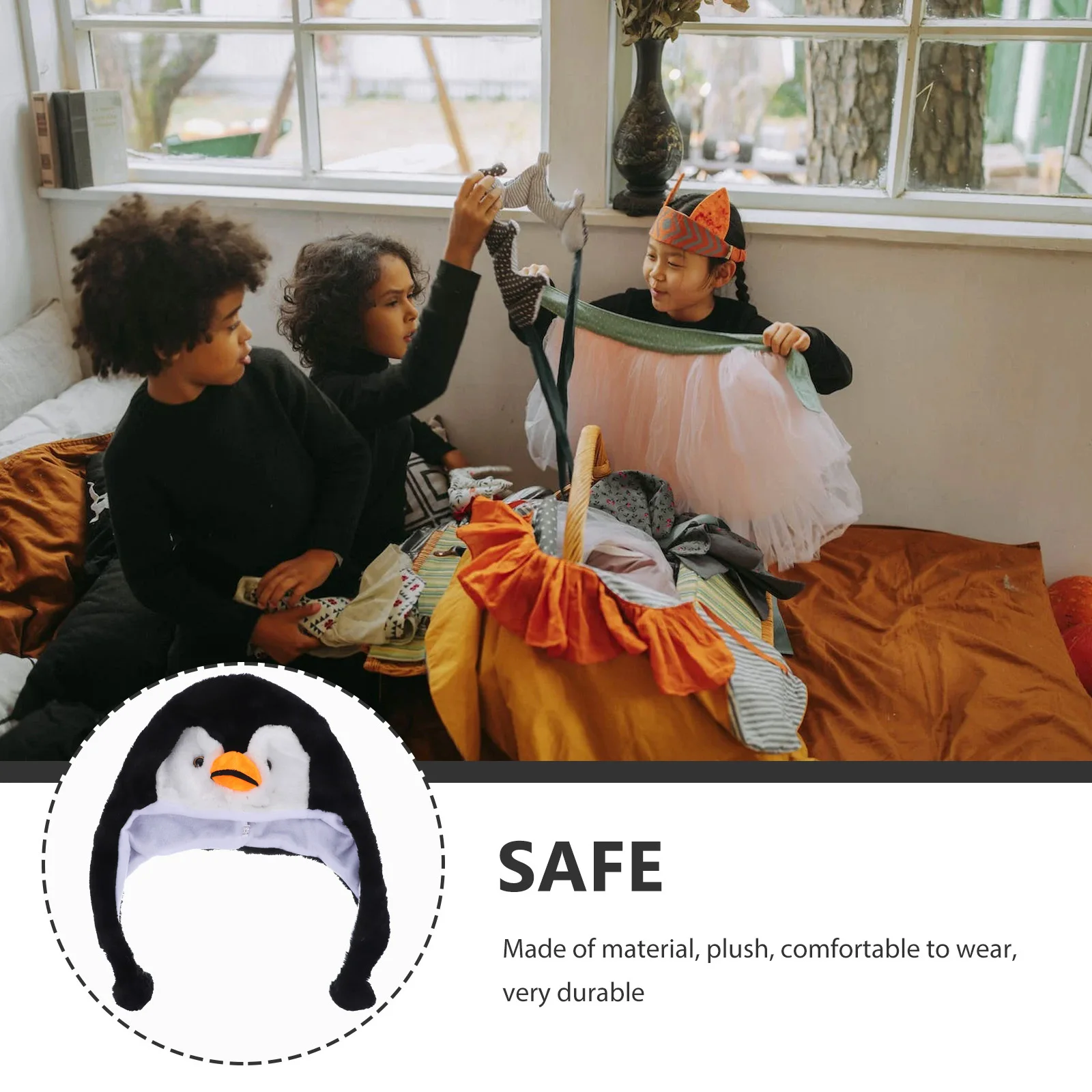 Animal Hat Warm Winter Headwear For Adults Kids Cute Penguin Hood With Pom Poms Carnival Cosplay Party Performance