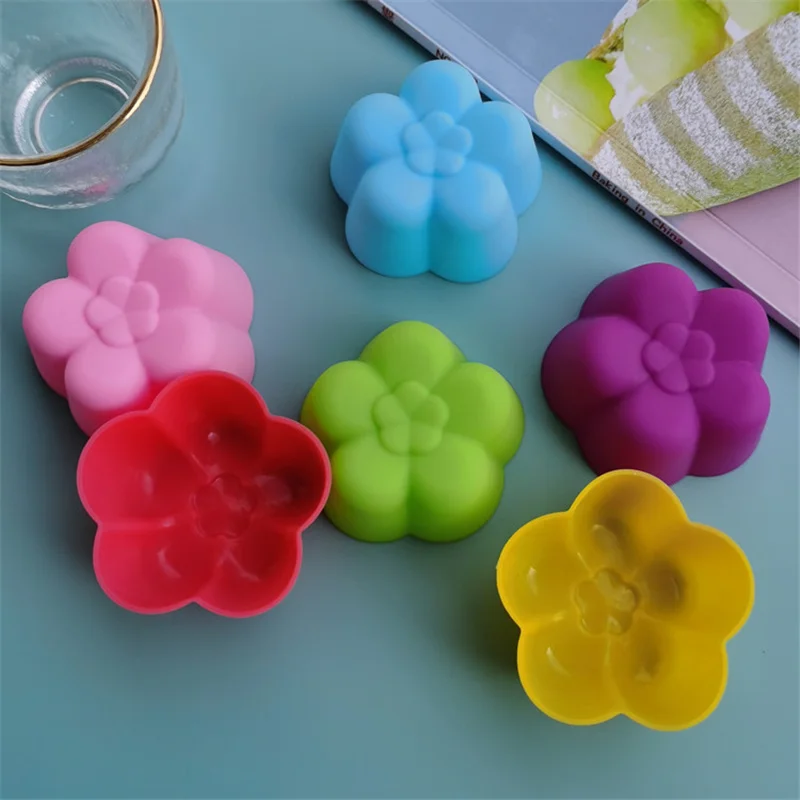 10pcs/lot 5cm Various Flower Designs Silicone Cake Mold Chocolate Pudding Ice Mould Cupcake Baking Tools DIY Mini Soap Molds