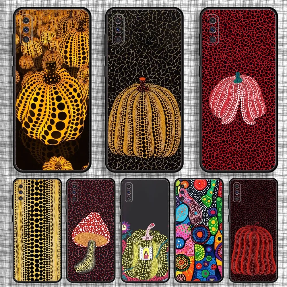 Yayoi Kusama Pumpkin Phone Case For Samsung S23,23,22,30,21,10,9,Note20 Ultra,Lite,Ultra,5G,Plus,FE,Black Soft Case