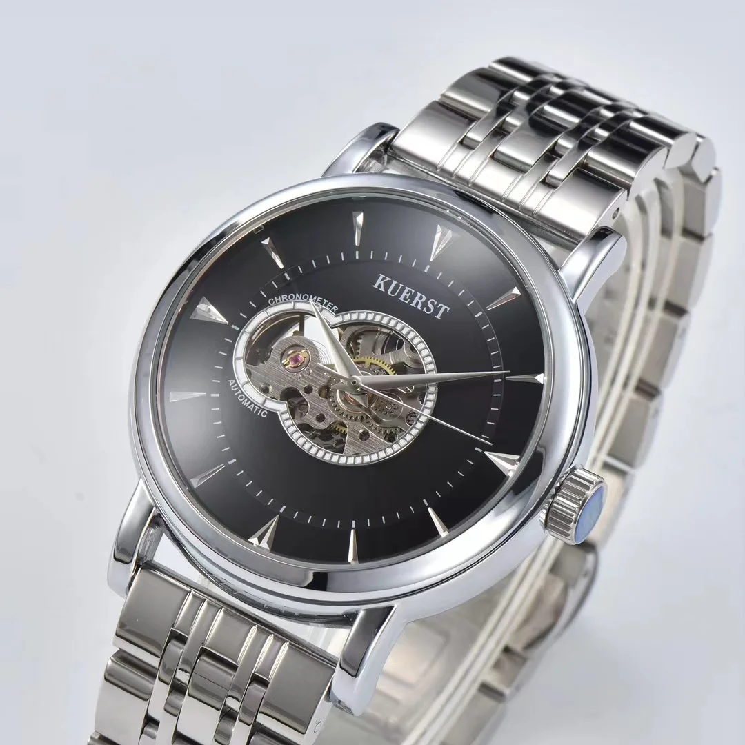 Biz Herren uhr wasserdichte Uhr mechanische Uhren silberne Farbe Uhr klarer Look Edelstahl uhr