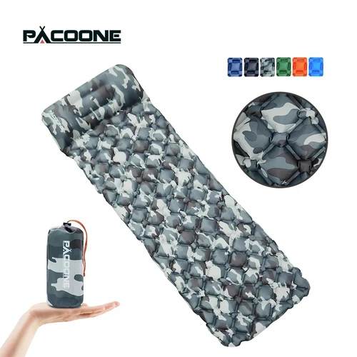 PACOONE-colchoneta para dormir al aire libre, colchón inflable para acampar con almohadas, colchoneta de viaje, cama plegable, cojín de aire ultraligero para senderismo