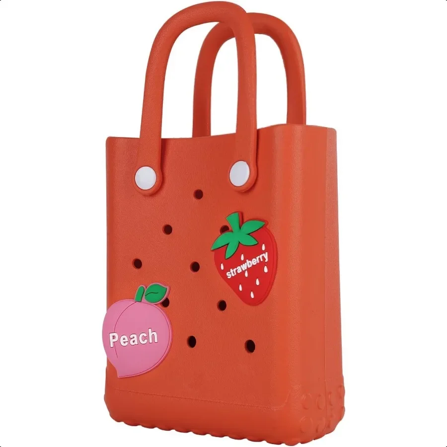 

Mini Beach Rubber Tote Bag Small Waterproof Bitty Washable Handbag with Charms for Women
