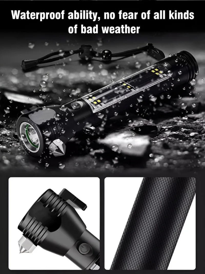 Multifunction car flashlight repair light and safety hammer