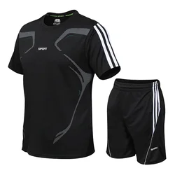 Fato de roupa esportiva solto masculino, roupas fitness, camiseta de secagem rápida, shorts, corrida, basquete, verão, M-8XL, 2 peças