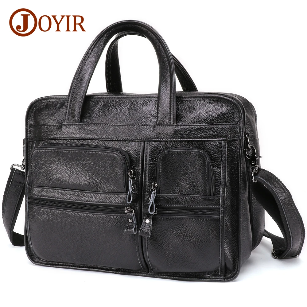 JOYIR Fashion Men\'s Genuine Leather Briefcase Retro Men 15-inch Laptop Briefcase Business Messenger Bag Leather Shoulder Bag