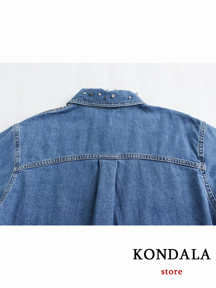 KONDALA New Chic Straight jewel Women Shirt Fashion 2023 Autumn Long Sleeve Casual Streetwear Straight Loose Button Short Blouse