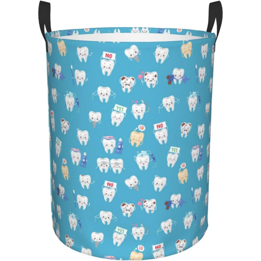 

Cartoon Large Laundry Basket with Handles Healthy and Ill White Teeth Baby Kids Dirty Clothes Laundry Hamper