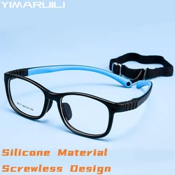 YIMARUILI Ultralight Silicone Screwless Design Children's Eyewear Retro Square Optical Prescription Glasses Frames Boy and Girl