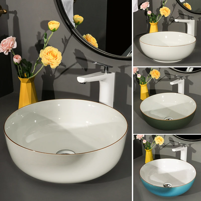 Porcelain China Classic Art hibiscus Countertop Ceramic Bathroom Sink above counter ceramic wash basin