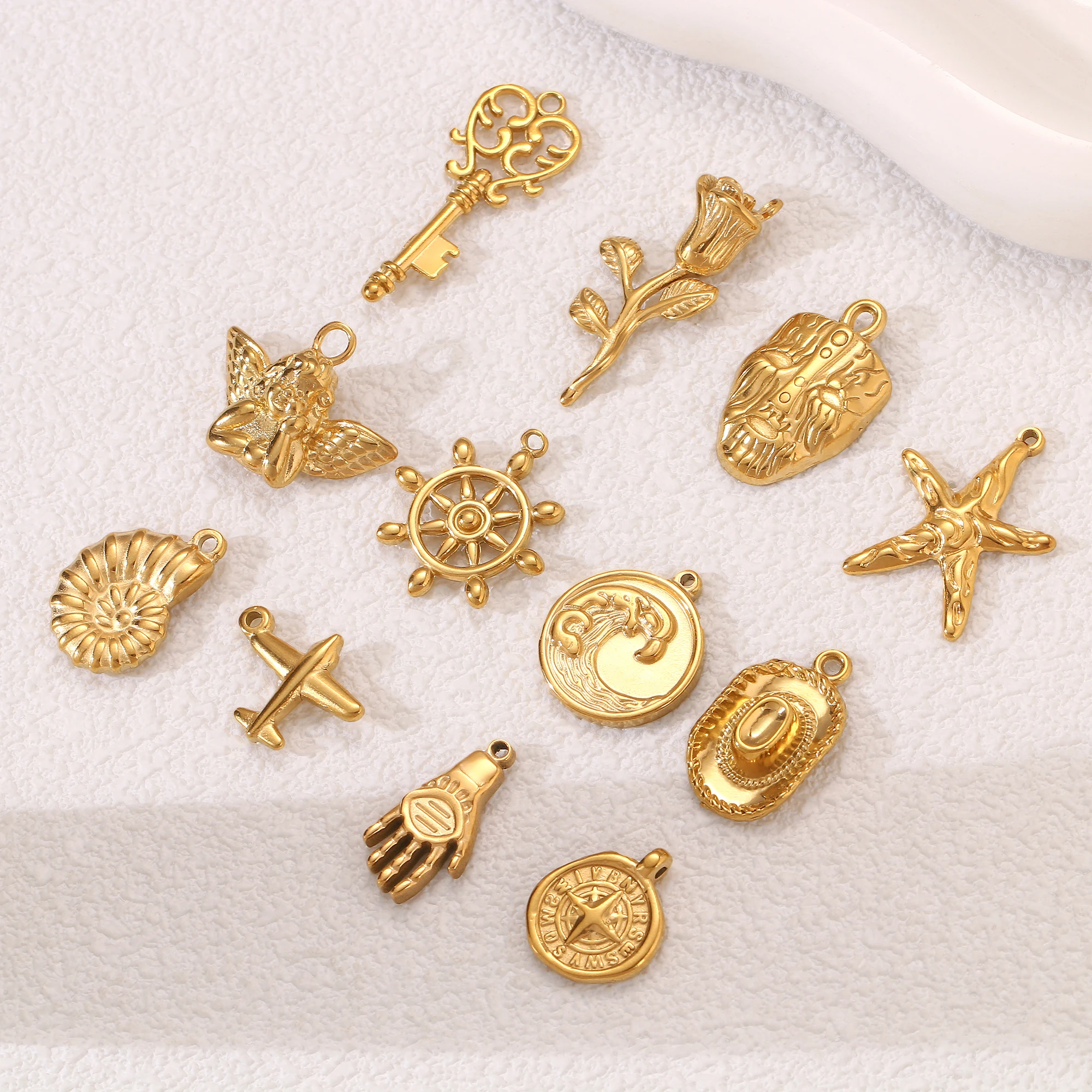 3Pcs Ship Helm/Key/Hat Charm for Jewelry Making Stainless Steel Personality Sailor Navy Pendant DIY Bracelets Necklace Accessory - view 4