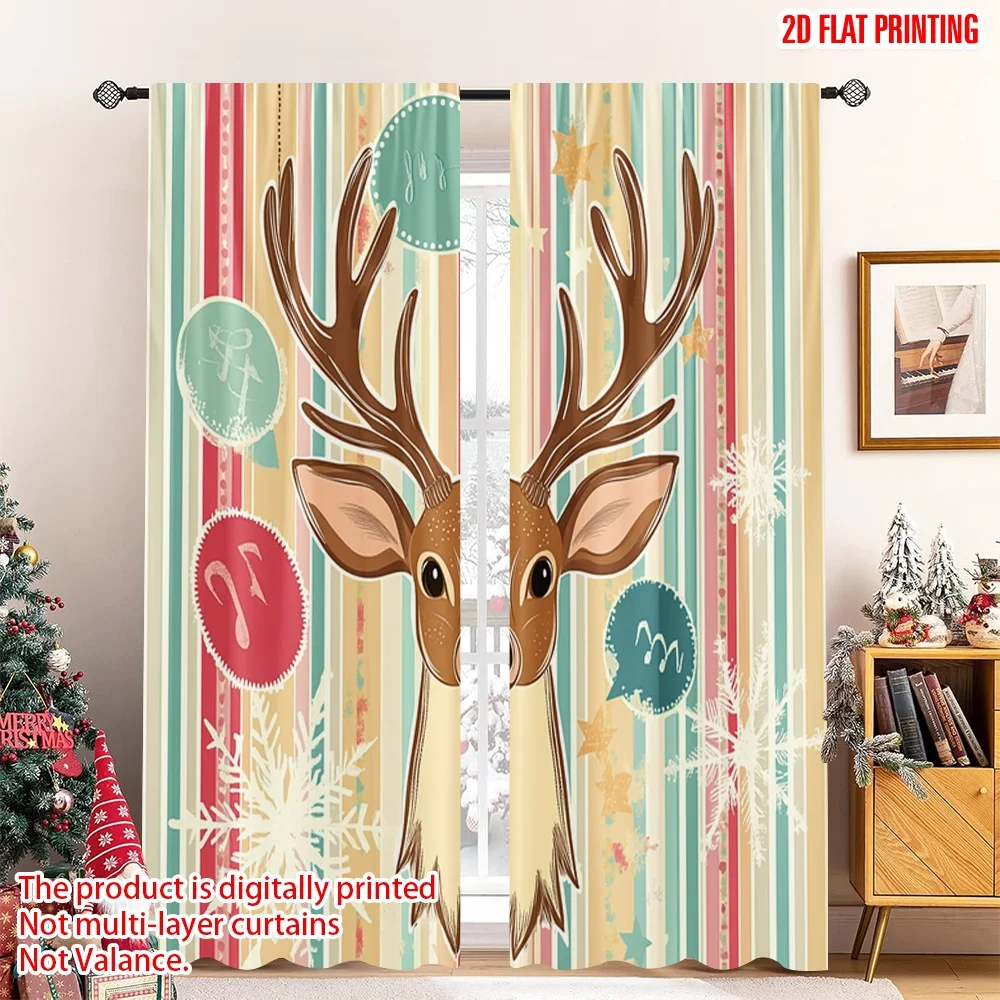 

2pcs 2D flat printing Merry Christmas Party Curtains Deer Christmas Holiday Winter (2) Polyester Without Electricity Birthday
