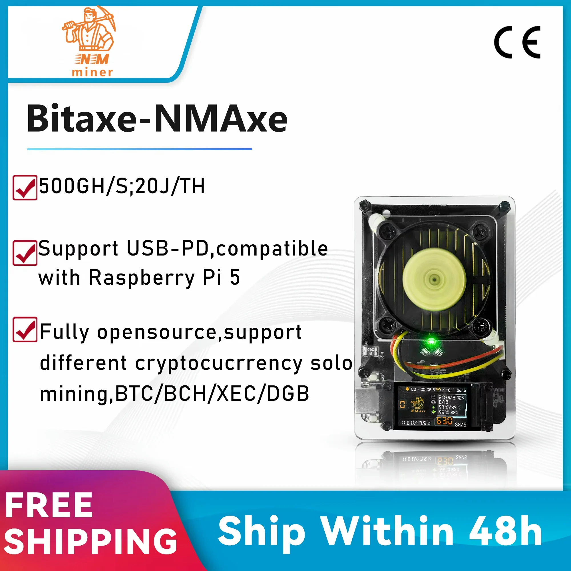 NMAxe Bitaxe BTC NMMiner Official Ultra BM1366 ASIC Solo Lottery Miner 500Gh/s Fully Open-source Home Use with FullColor Display