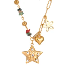 New Bohemia Star Pendant Stainless Steel Gold Plated Natural Stone  Necklaces for Women Beach Banquet Accessories