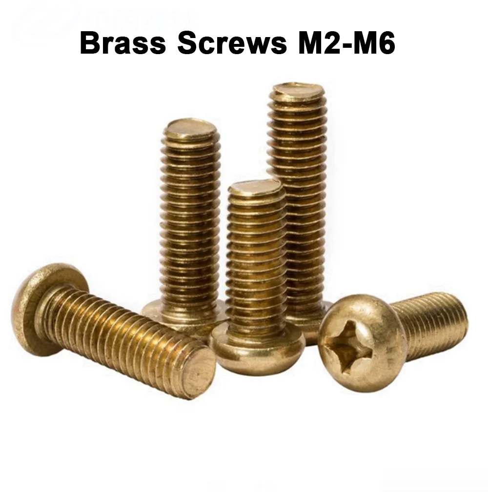 Solid Brass Phillips Pan Head Screws Cross Round Head Machine Bolts M2 M2.5 M3 M4 M5 M6 for Electronics Furniture & DIY Projects