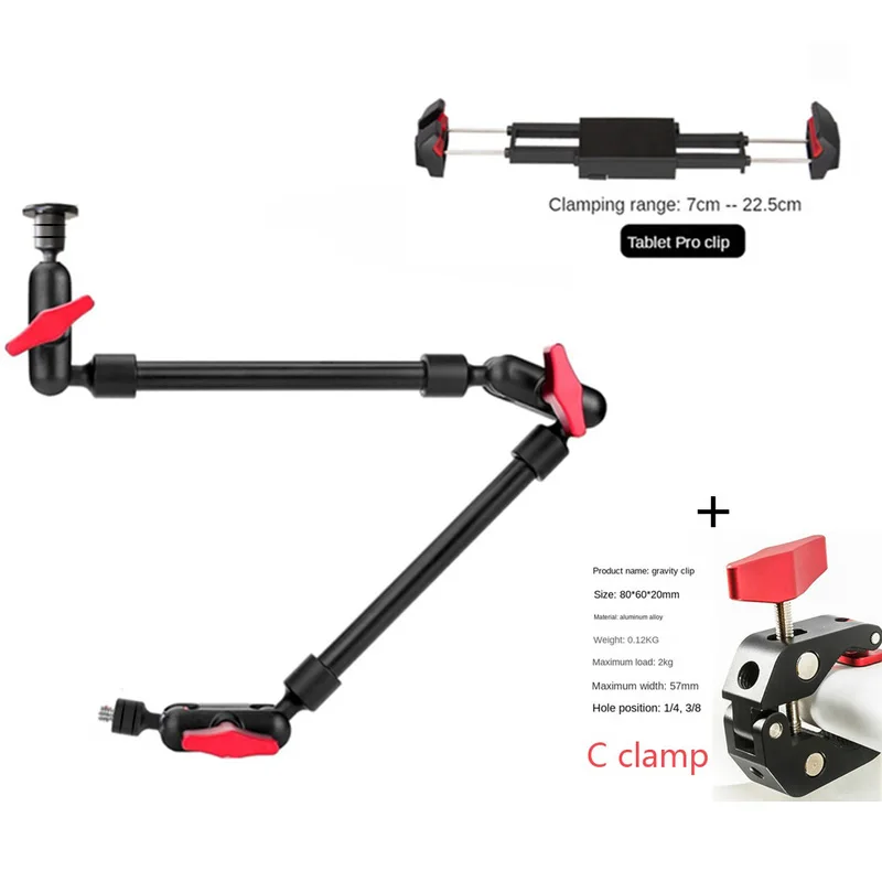 Kamera-Zauberarm mit Super-Clip-Halterung für Smartphone, Camcorder, Action-Kamera, Klemmhalterung, Tablet, Webcam, Studio-Kits-Set