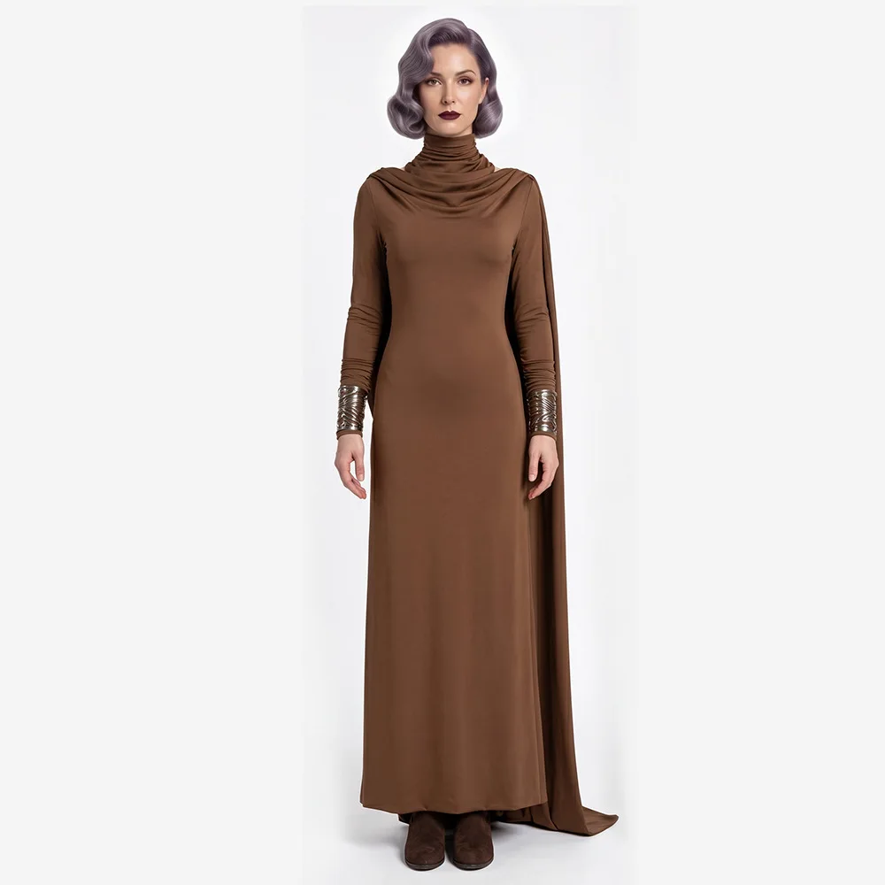 

Amilyn Holdo Brown Dress Cosplay Costume Movie Character Halloween Masquerade Performance Clothing for Adults Women