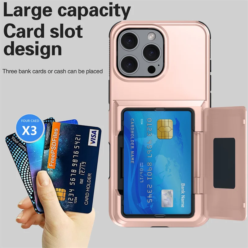 Funda de silicona a prueba de golpes con ranura para tarjetas y tapa para iPhone 15 14 Pro Max 13 12 11 Pro, funda protectora con soporte para iPhone 16