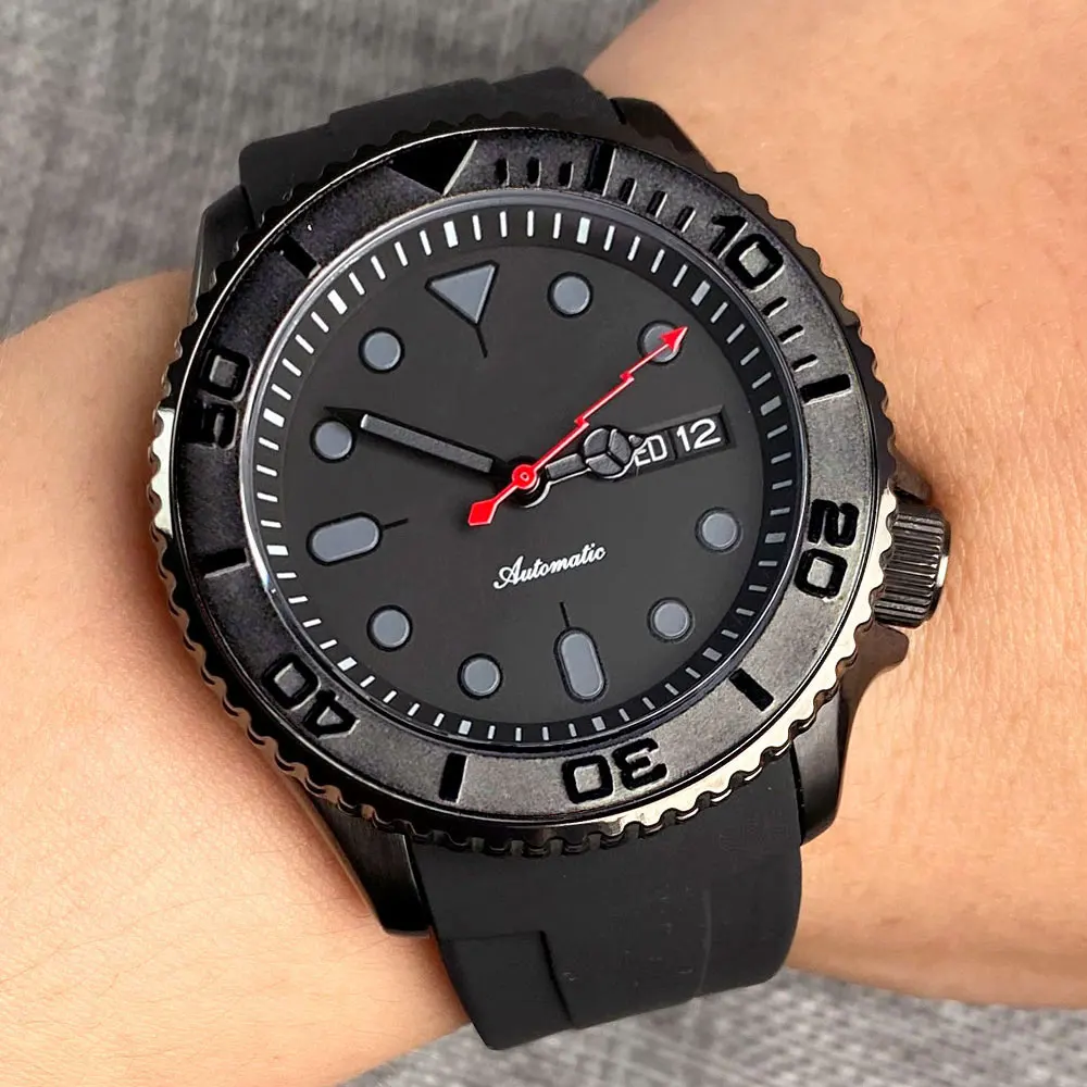 20ATM Diving Tandorio 41mm Japan NH36A Automatic Black PVD Case Mens Watch Sapphire Glass Luminous Rubber Strap Rotating Bezel