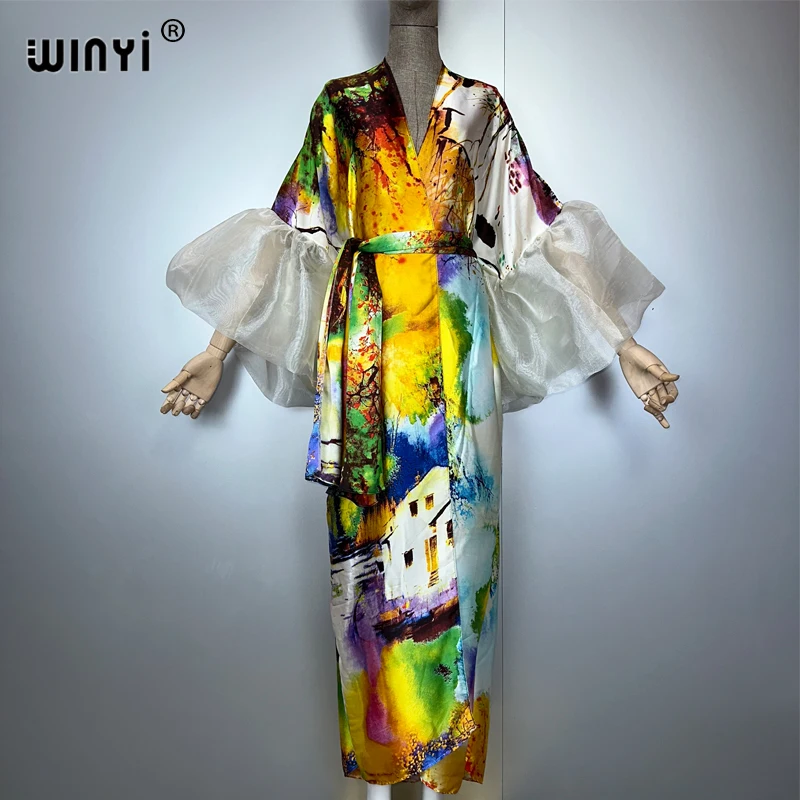 

WINYI летнее кимоно вечернее платье пляжная одежда купальный костюм прикрытие африканские женщины свободные пышные(ed) рукава кардиган бохо праздничный кафтан