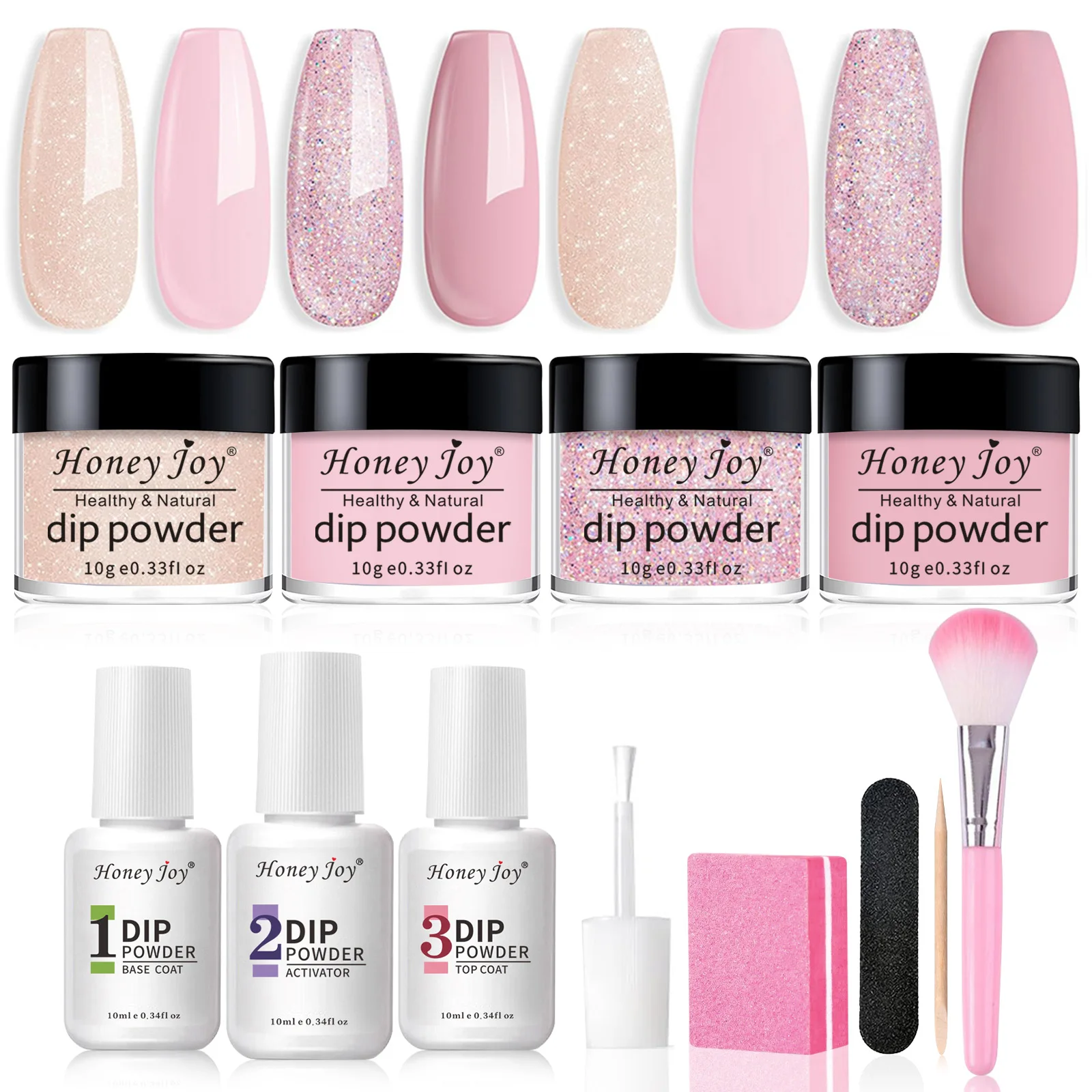 

Dip Nails Powder Kit Acrylic Dipping Powder Set with Base Top Coat Activator for French Nail Art Manicure Salon DIY Gift No UV