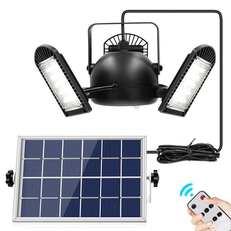 Solar Lights Outdoor 60 LEDs Solar Flood Lights 3 Heads Adjustable with Remote Control Waterproof for Parking Lot Garden