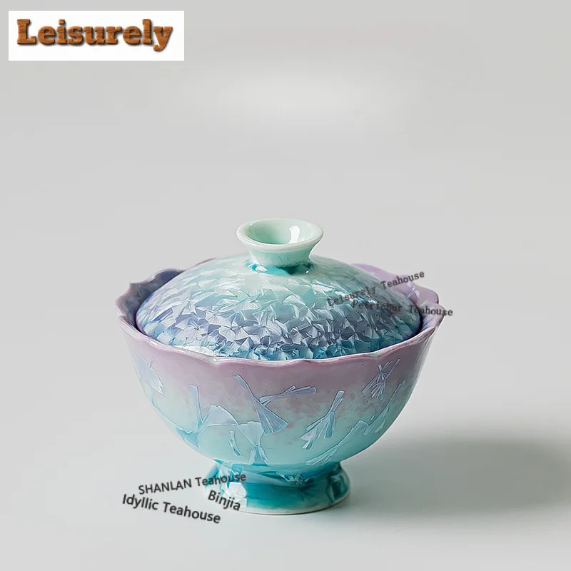 

Kiln Fambe Crystal Glaze Gaiwan Ancient Tea Tureen Чайная чаша с крышкой Набор для приготовления чая Крышка Чаша Китайский чайный сервиз Коллекция Подарок