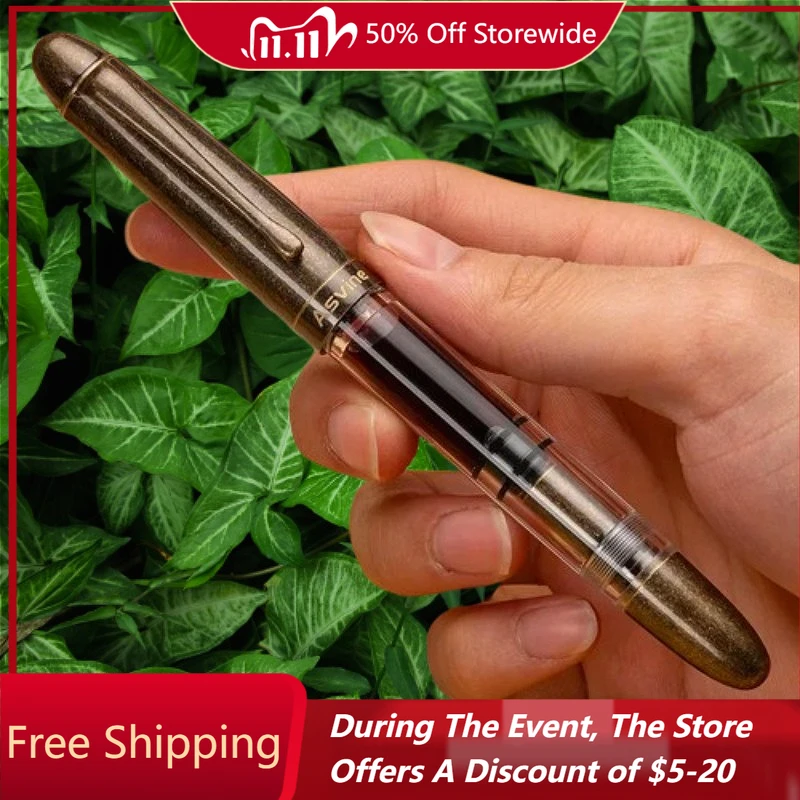 

Brass Pen ASVINE Piston Negative Pressure Inking Fountain Pens EF/F/M 0.38/0.5/0.7mm Nib Calligraphy Pen School Bulk Discount