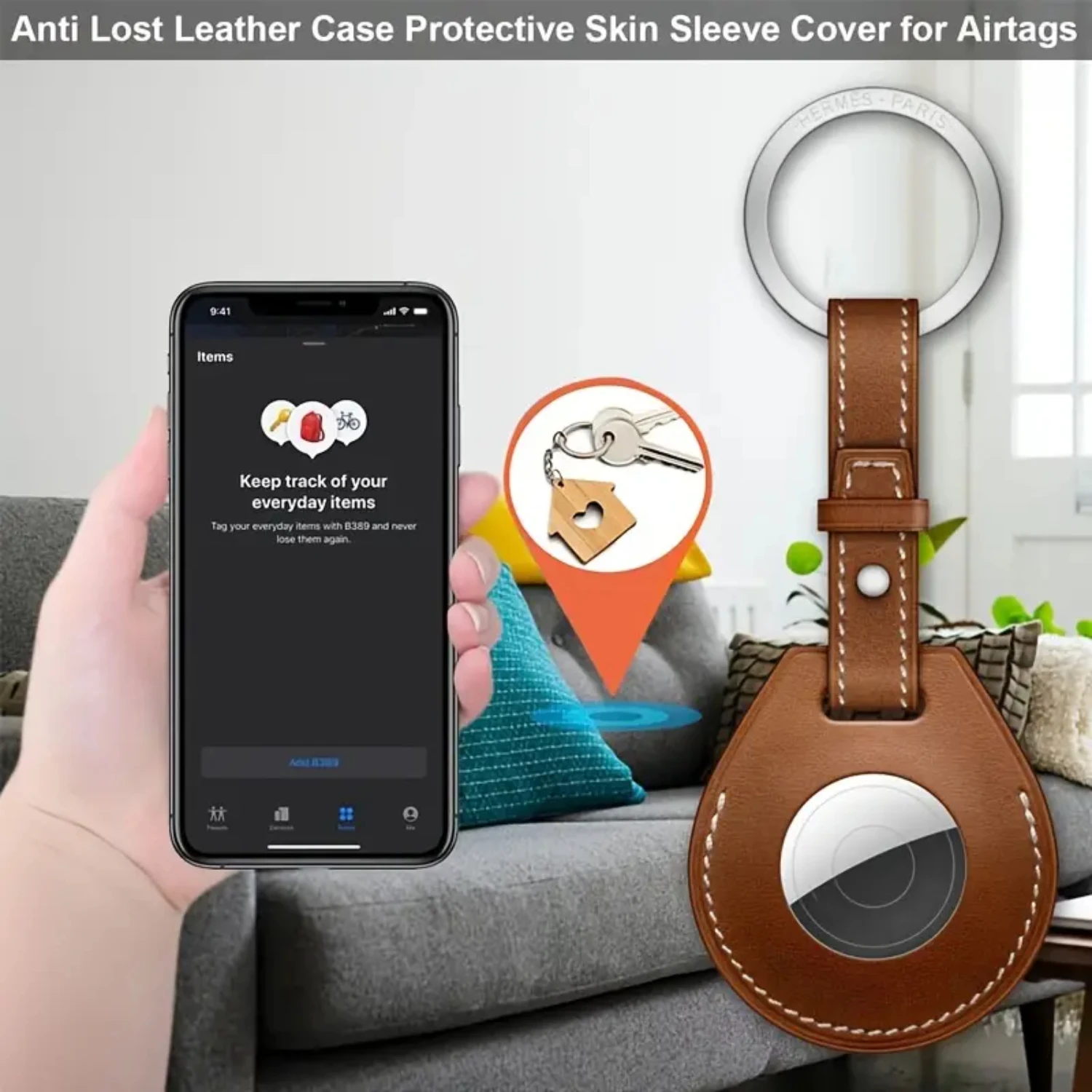 Scratch-Resistant Leather Case For AirTag,Premium Lanyard And Keychain Ring, Compatible With Apple AirTag