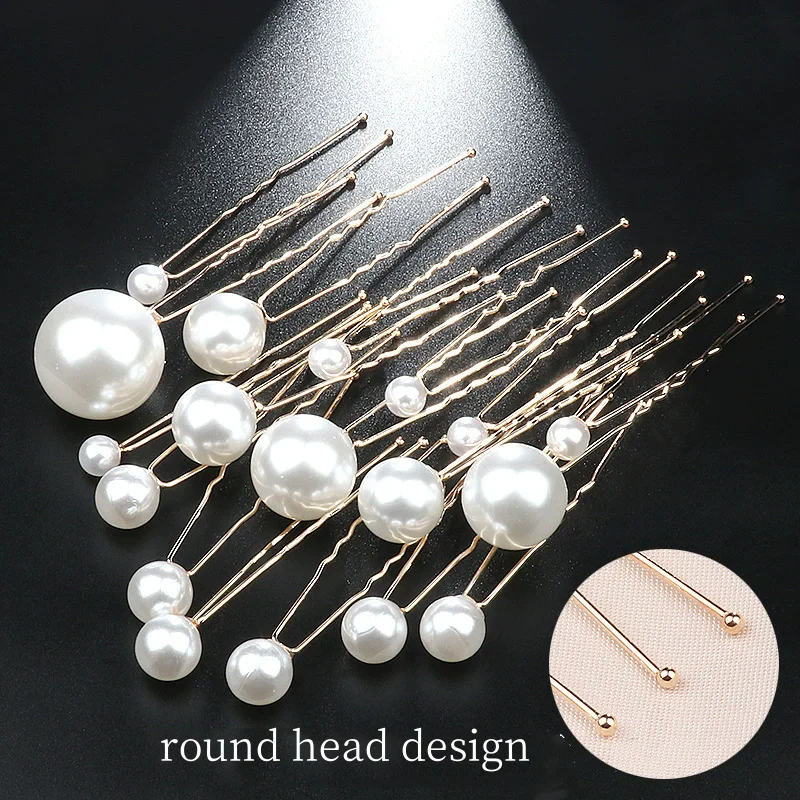 18Pcs Pearl Bridal Hair Pins For Wedding Hair Pieces Accessories U-shape Golden Bobby Hairpins Women Party Hair Clip Headpieces