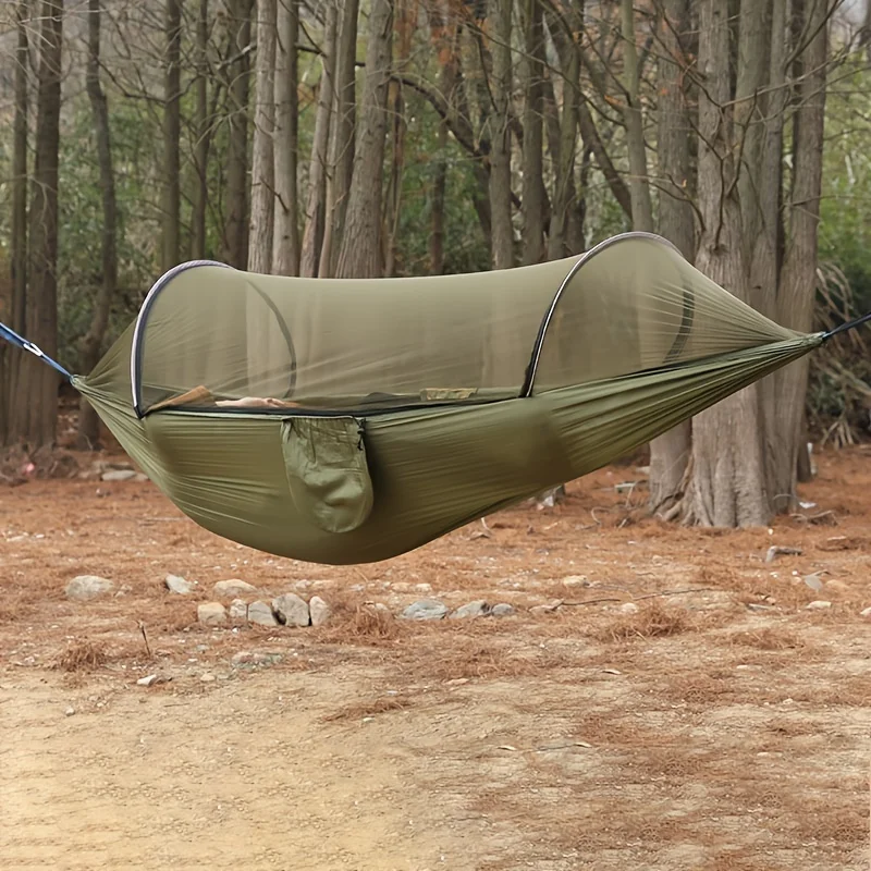 Quick Open Camping Hammock With Mosquito Net, Lightweight Portable Parachute Nylon Double Hammock For Backpacking Survival Trave