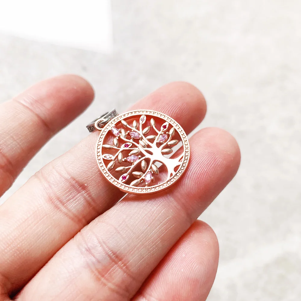 Tree of Love Pink Charms Pendant Europe Jewelry Findings Accessories 925 Sterling Silver Fashion Gift For Women Girl