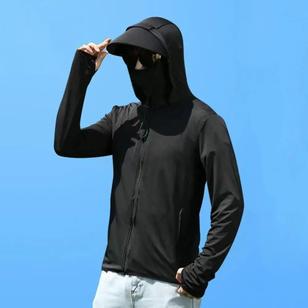 Long sleeved Sun Jacket Sun Jacket with Detachable Brim Hood Pockets for Cycling Running for Sunscreen