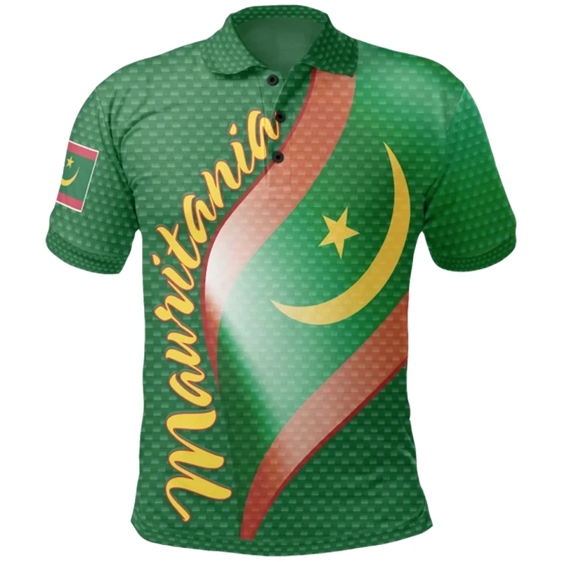 Mauritania MR  Flag Map 3D Printed Polo Shirts For Men Cloting African Country National Emblem Male POLO Shirt Boy Buttons Tops