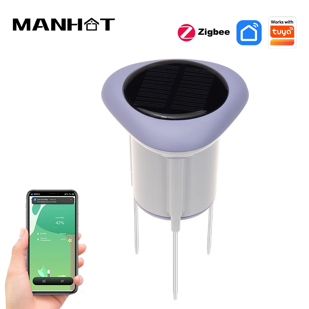 MANHOT Zigbee Smart Solar Soil Sensor Temperature and Humidity Sensor Tester IP66 Automation Irrigation Detector Work with Tuya