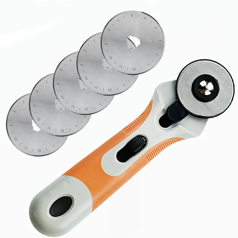 45mm Rotary Cutter, Fabric Cutting Roller Knife, Non-Slip Plastic Handle, Safety Blade Lock, Circular Roller Slicer, Suitable for Quilting, Sewing, Leather, Fabric, Patchwork, Embroidery, Scrapbooking, and Craft Materi