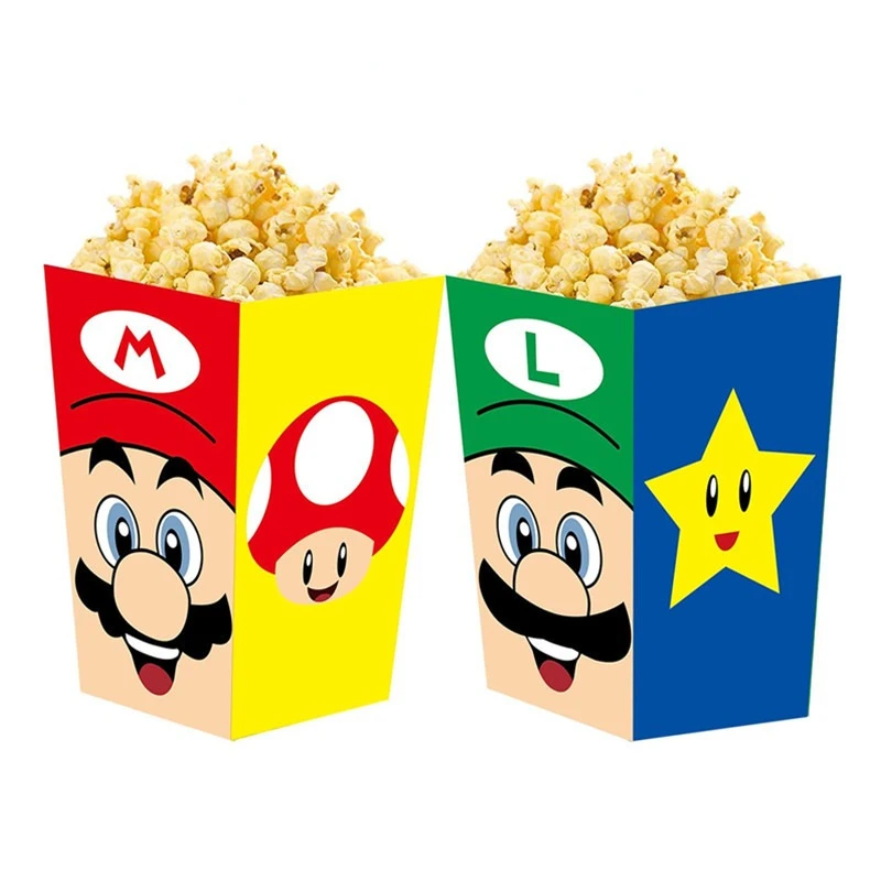 Caja de Palomitas de Maíz con Estampado de Dibujos Animados de Mario, 10 Piezas, Caja de Dulces, Contenedor para Aperitivos, Decoración para Fiestas, Cumpleaños, Navidad, Bodas, Regalos