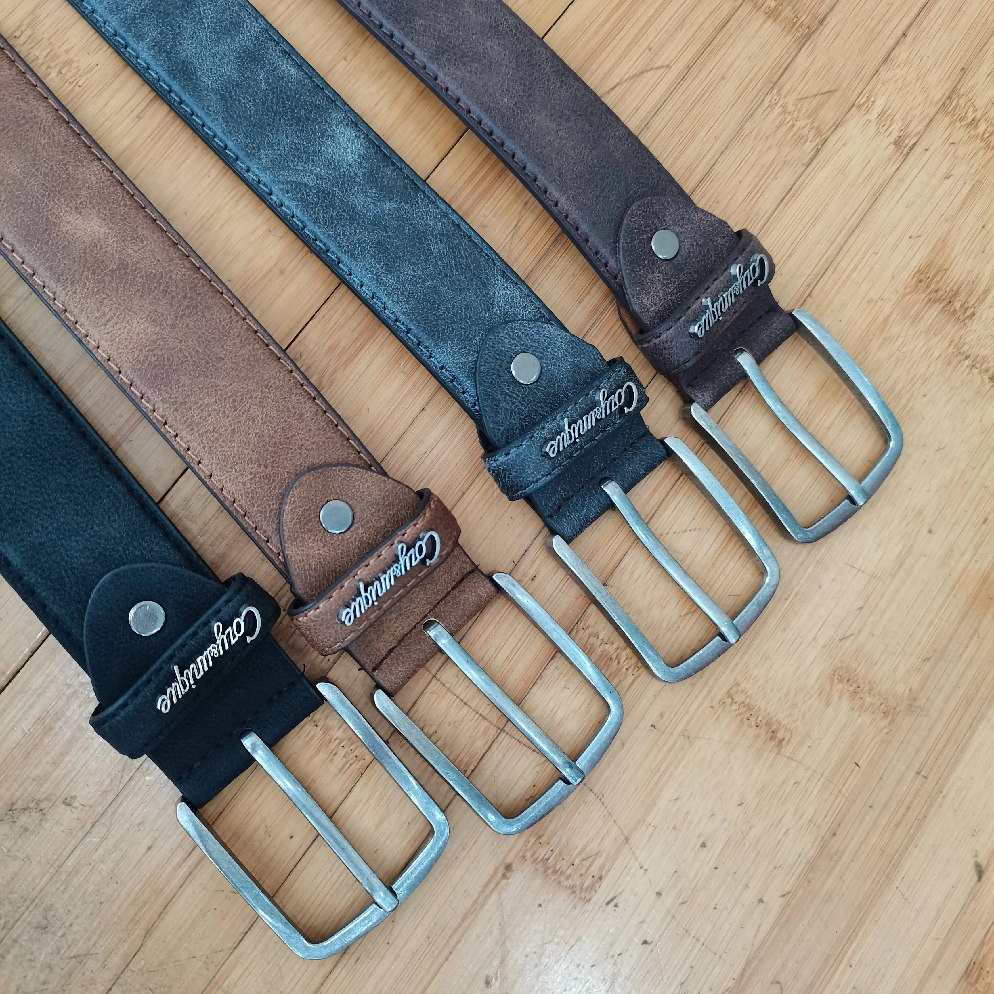 Unisex Vintage PU Leather Belt with Needle Buckle Hollow Letter Edge Light Surface Pure Color for Men And Women