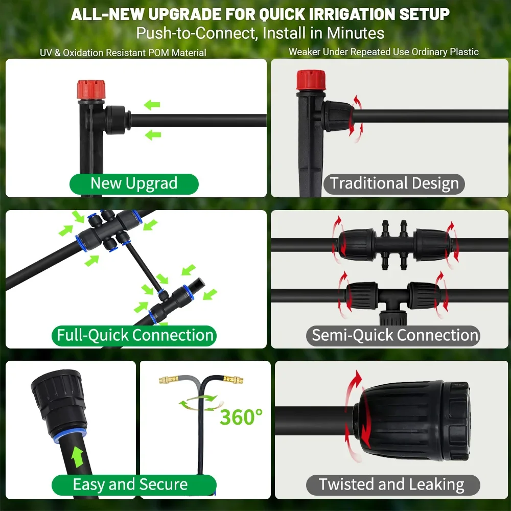 Drip Irrigation Kit with 3 Spray Types Quick Connect Watering for Outdoor Plants Garden Misting System 3 Adjustable Nozzles