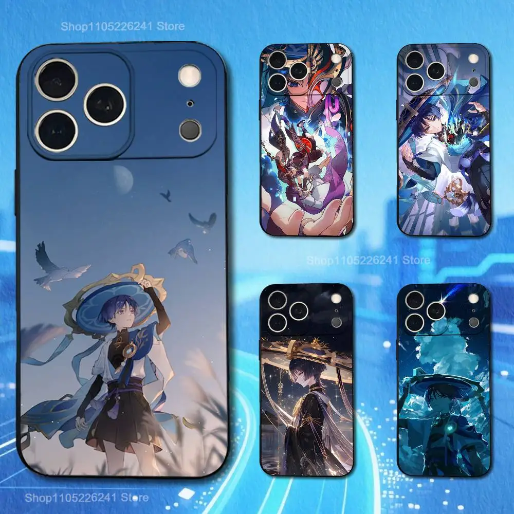 

S-ScaraMouche Genshin Impact Case For iPhone 11,12,15,14,13,16,17,Plus,Pro Max,XS,X,XR,SE,Mini,8,7,Soft Silicone Black