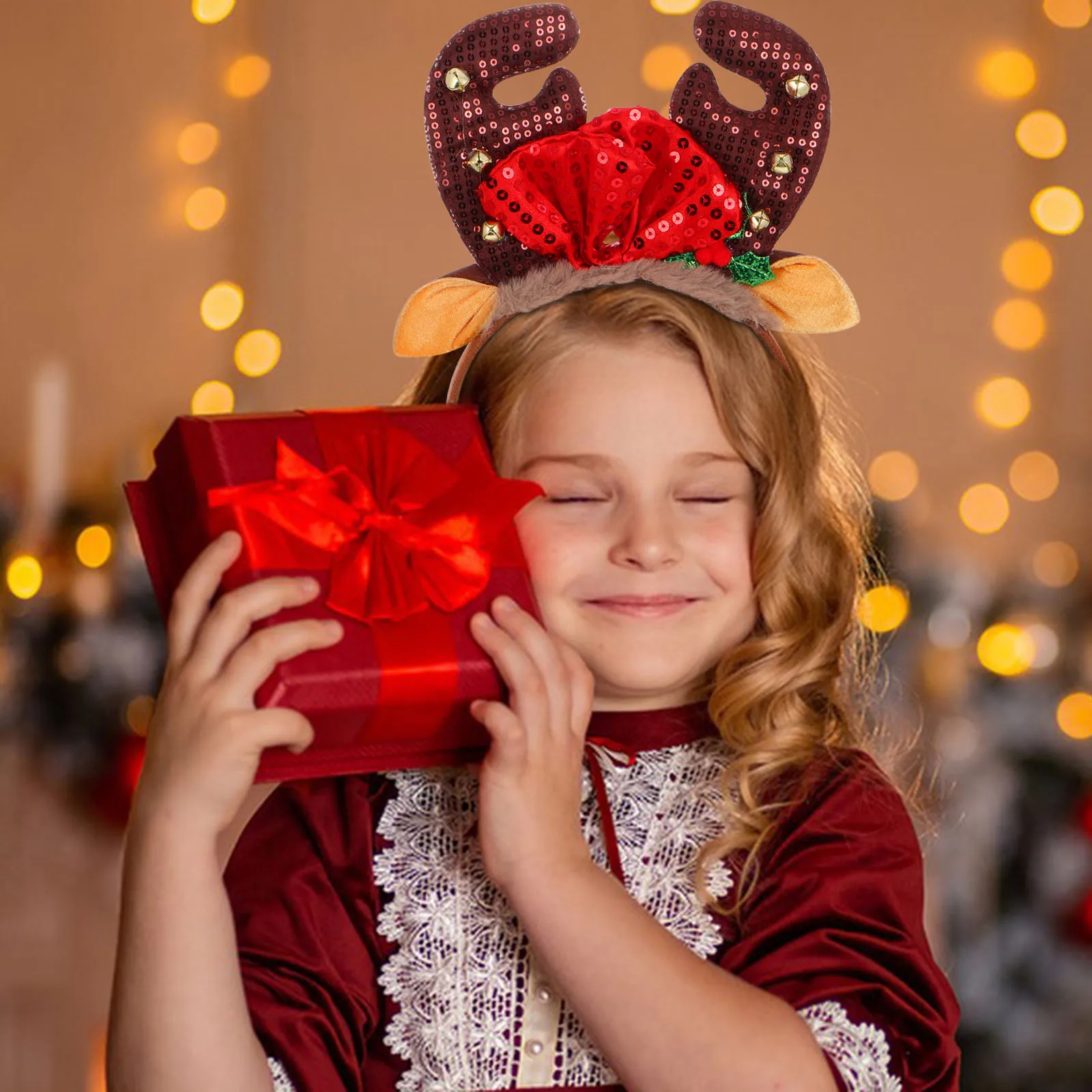 

Christmas Deer Antlers Headband 3D Reindeer Horns with Bells Cute Party Hairband for Women Antler Headband