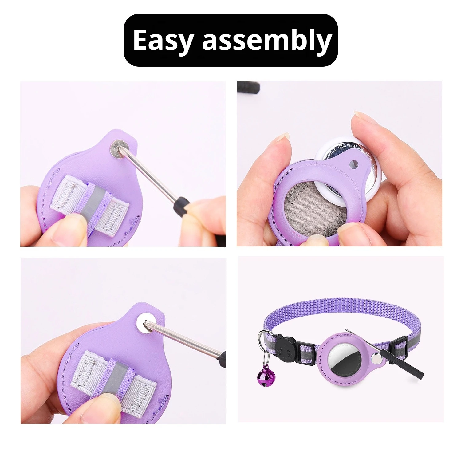 Pet cats AirTag PU Anti Loss Collar Breakaway Reflective Strips Adjustable Kitten Collar Waterproof cat collar accessories