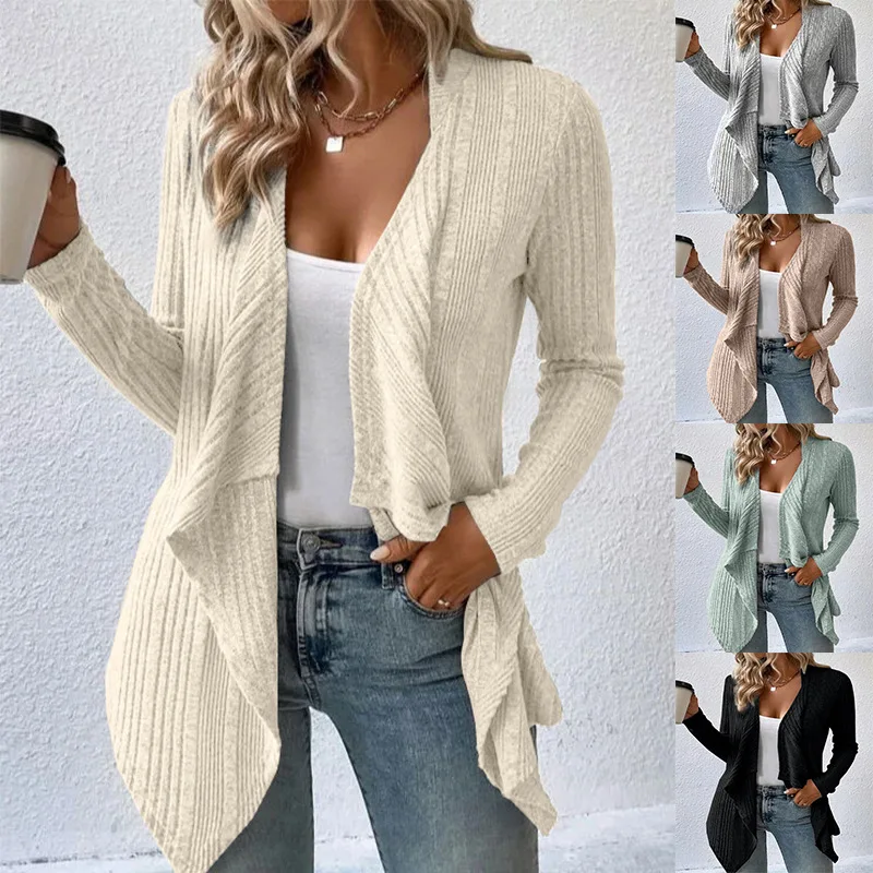 

European and American Hot-skinned Cardigan Open-clad Long-sleeved Sweater Casual Women's Clothing