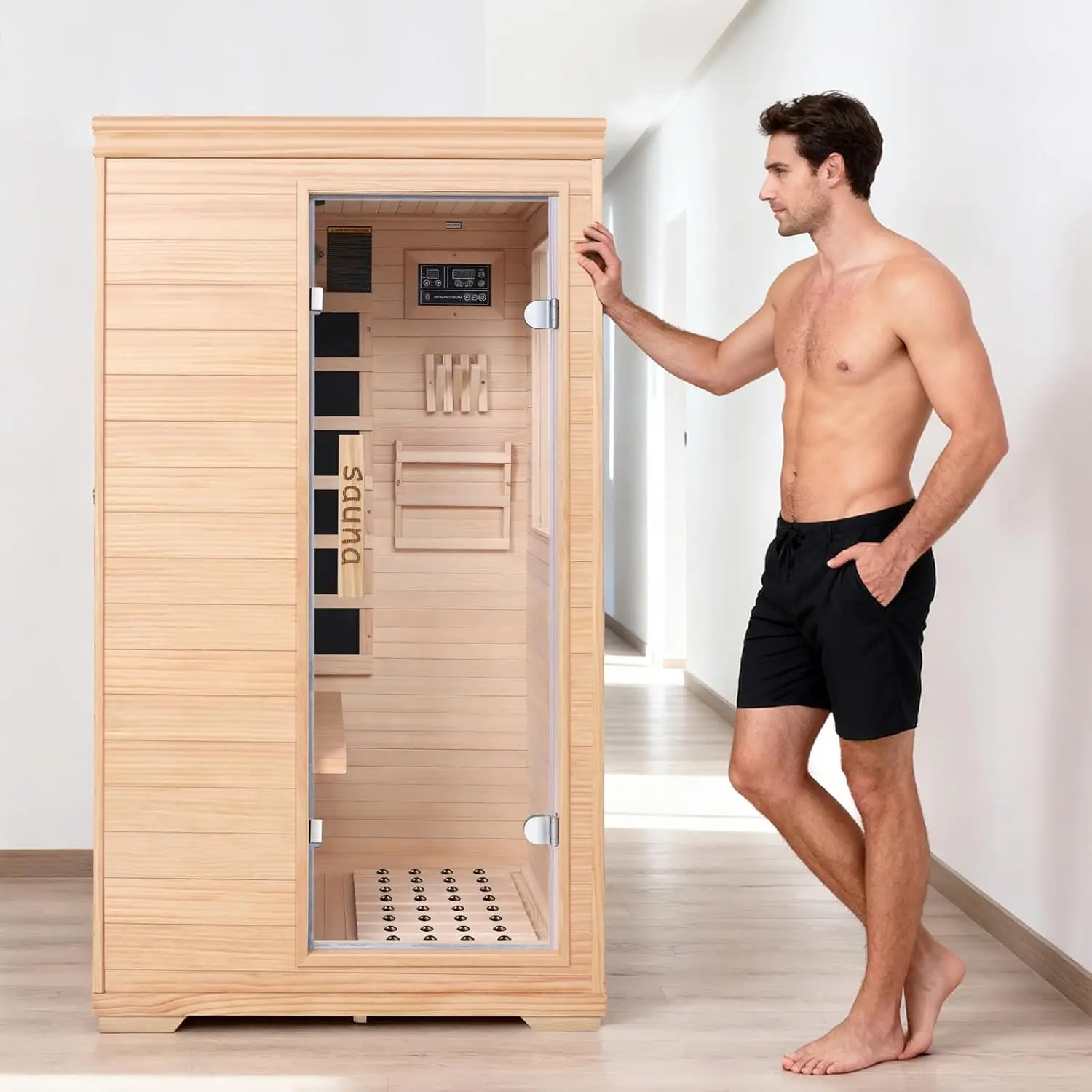 

Инфракрасная сауна для одного человека с низким уровнем ЭМП, 1050 Вт, из канадского хемлока, с Bluetooth-музыкой и подсветкой, на заказ