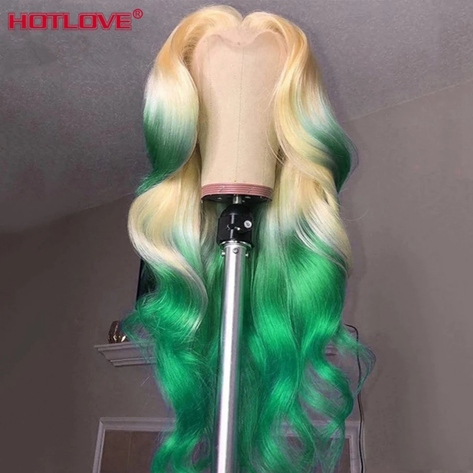 Blonde Straight Lace Front Human Hair Wigs Grey Green Red Purpul Ombre Lace Frontal Wigs Pre Plucked 150% Remy Hair Wigs