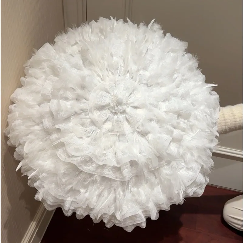 Handmade Heavy Craft Feather Lolita Parasol Bridal Style Elegant LO Costume Photo Shooting Decor Umbrella